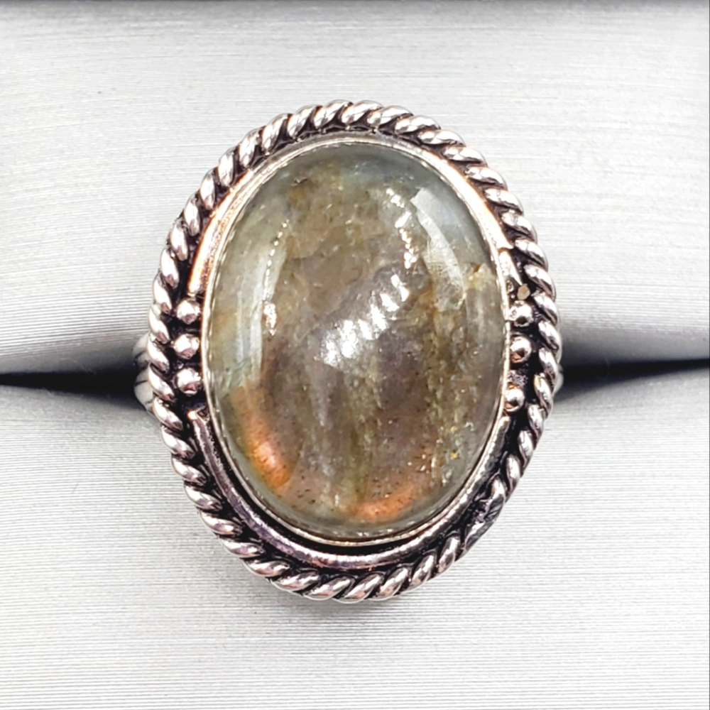 Genuine Oval Bezel Set Labradorite 925 Sterling Silver Ring